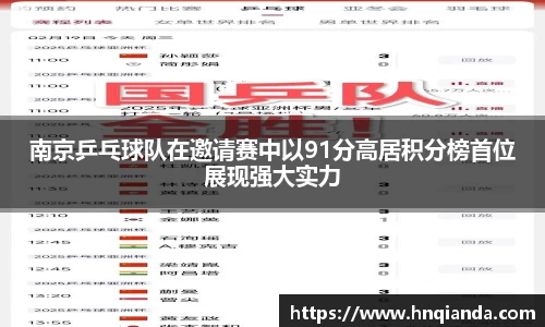 南京乒乓球队在邀请赛中以91分高居积分榜首位展现强大实力