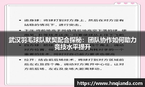 武汉羽毛球队默契配合探秘：团队协作如何助力竞技水平提升